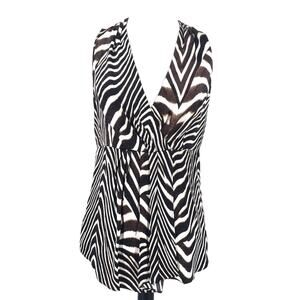 Silk Animal Print Sleeveless Mob Wife Safari Zebra Top Empire Waist Womens Small